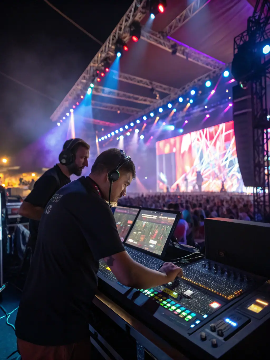 A technician providing support during a cultural event, showcasing LINE CHECK's commitment to technical reinforcement.